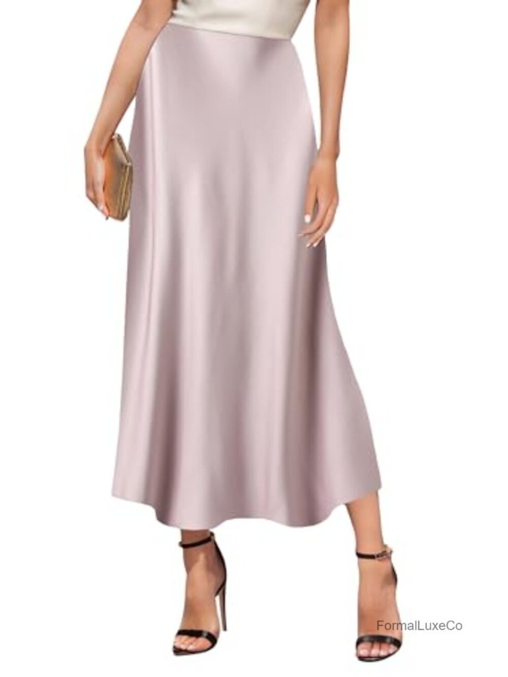 Satin High Waist A-Line Maxi Skirt Flared Casual Elegant